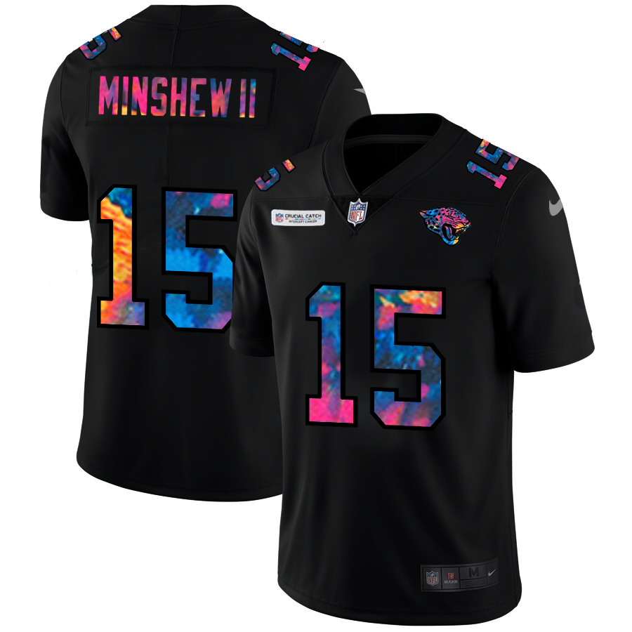 Men Nike Jacksonville Jaguars #15 Gardner Minshew II   Multi-Color Black 2020 NFL Crucial Catch Vapor Untouchable Limited Jersey